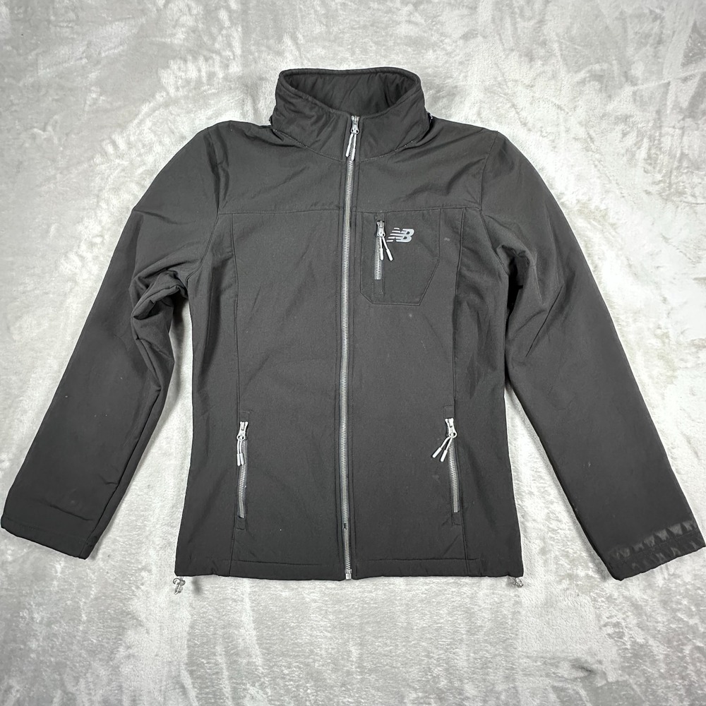 New Balance Softshell Jacket Womens Size XS Black Fleece Lined Full Zip Coat VTG